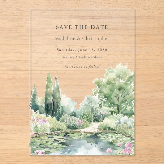 Invitations En Acrylique Mariage de jardin élégant pastel d'été (Recto)