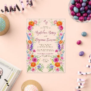 Invitations En Acrylique Mariage de jardin fantaisiste aux fleurs sauvages