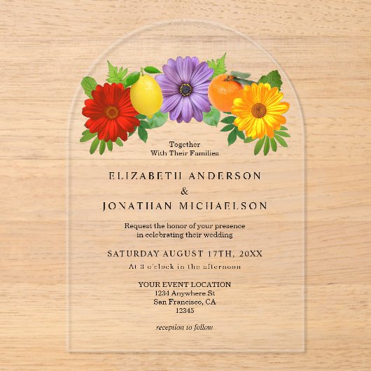 Invitations En Acrylique Mariage de jardin floral de agrumes (Recto)