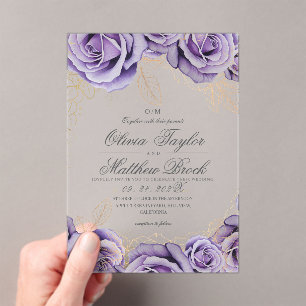 Invitations En Acrylique Mariage de jardin floral de rose violette élégant