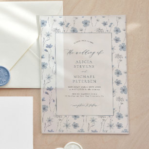 Invitations En Acrylique Mariage de jardin floral élégant bleu poussiéreux