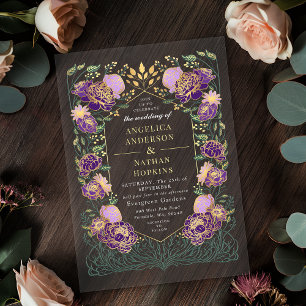 Invitations En Acrylique Mariage de jardin floral pourpre enchanté Fantasti