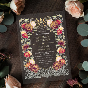 Invitations En Acrylique Mariage de jardin floral rose rouge enchanté fanta
