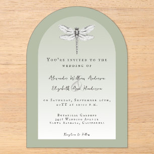 Invitations En Acrylique Mariage de la Libellule Vert Sauge