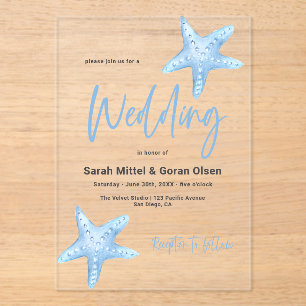 Invitations En Acrylique Mariage de la mer bleue profonde