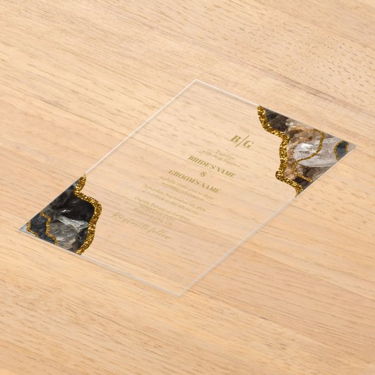 Invitations En Acrylique Mariage de la Parties scintillant de l'Agate Noir  (Poser)