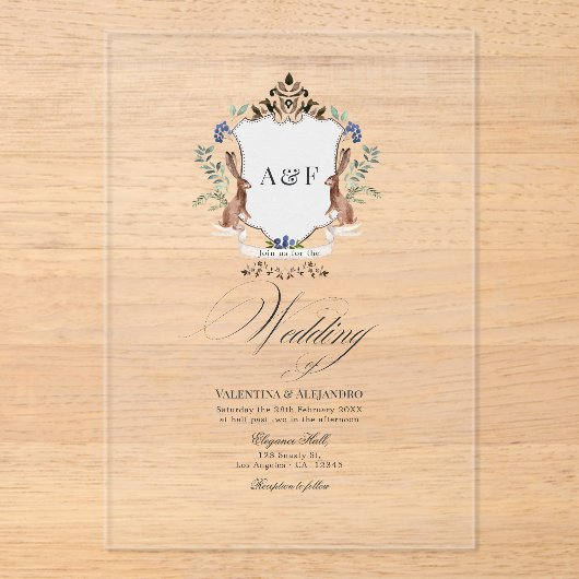 Invitations En Acrylique Mariage de lapin en bois blanc transparent (Recto)