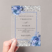 Invitations En Acrylique Mariage de luxe à fleurs bleues argentées transpar (In situ (ordinateur de poche))
