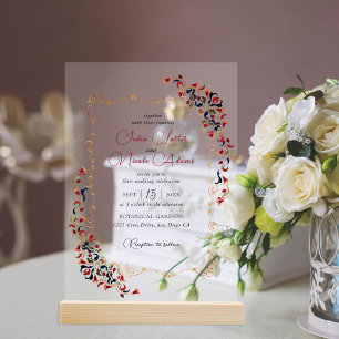 Invitations En Acrylique Mariage de Luxe Artistique Botanique Floral Paisle