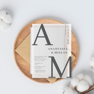 Invitations En Acrylique Mariage de luxe minimaliste noir et blanc