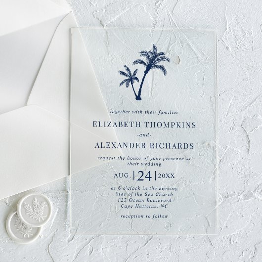Invitations En Acrylique Mariage de marine nautique de palmier de plage tro