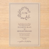 Invitations En Acrylique Mariage de monogramme à poitrine violette (Recto)