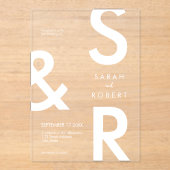 Invitations En Acrylique Mariage de monogramme blanc moderne (Recto)