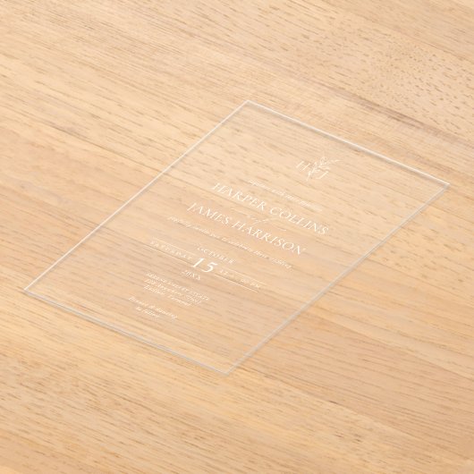 Invitations En Acrylique Mariage de monogramme botanique minimal (Poser)