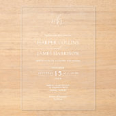 Invitations En Acrylique Mariage de monogramme botanique minimal (Recto)