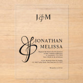 Invitations En Acrylique Mariage de monogramme classique élégant pour esper (Recto)