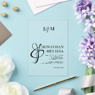 Invitations En Acrylique Mariage de monogramme classique élégant pour esper
