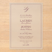 Invitations En Acrylique Mariage de monogramme classique en Bourgogne (Recto)