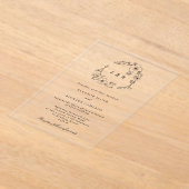 Invitations En Acrylique Mariage de monogramme de couronne de fleurs noires (Poser)