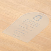 Invitations En Acrylique Mariage de monogramme de crête bleu poussiéreux (Poser)