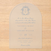 Invitations En Acrylique Mariage de monogramme de crête bleu poussiéreux (Recto)