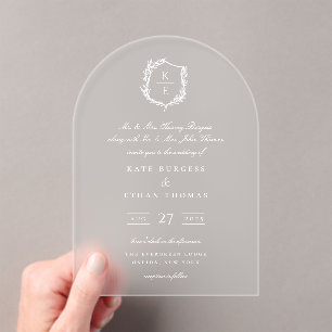 Invitations En Acrylique Mariage de monogramme de crête botanique