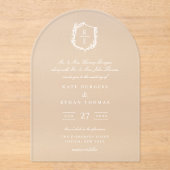 Invitations En Acrylique Mariage de monogramme de crête botanique (Recto)
