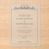 Invitations En Acrylique Mariage de monogramme de la frontière florale bleu (Recto)