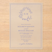 Invitations En Acrylique Mariage de monogramme de poitrine feutrée moderne (Recto)