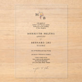 Invitations En Acrylique Mariage de monogramme floral coloré (Recto)