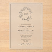 Invitations En Acrylique Mariage de monogramme gris moderne (Recto)