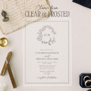 Invitations En Acrylique Mariage de monogramme gris moderne