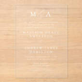 Invitations En Acrylique Mariage de monogramme moderne élégant (Recto)