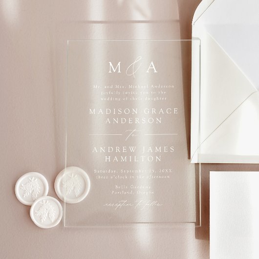 Invitations En Acrylique Mariage de monogramme moderne élégant