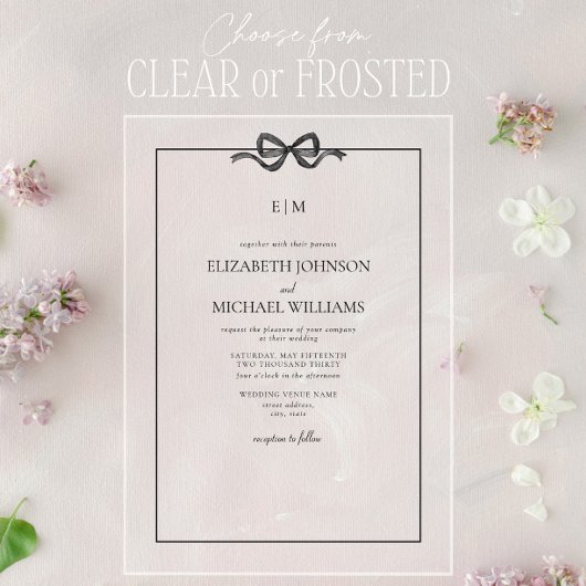 Invitations En Acrylique Mariage de monogramme noir et blanc élégant