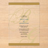 Invitations En Acrylique Mariage de monogramme or Blue Elegant (Recto)