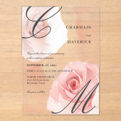 Invitations En Acrylique Mariage de monogramme rose pâle (Recto)
