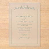 Invitations En Acrylique Mariage de monographie florale verte Sage (Recto)