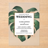 Invitations En Acrylique Mariage de monstère à feuille de palme tropicale (Recto)