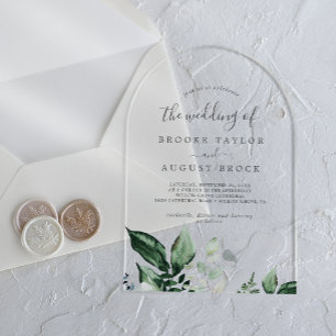 Invitations En Acrylique Mariage de montagne bohème à la verdure émeraude e