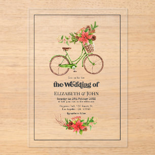 Invitations En Acrylique Mariage de Noël à Vélo Rétro