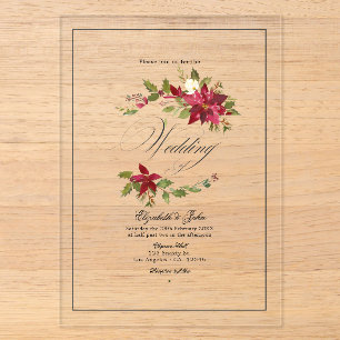 Invitations En Acrylique Mariage de Noël Couronne de Houx Intemporelle