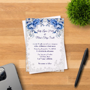 Invitations En Acrylique Mariage de Noël Flocon de Neige Roses Bleues