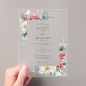 Invitations En Acrylique Mariage de Noël Floral Élégant d'Hiver (In situ (ordinateur de poche))