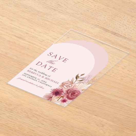 Invitations En Acrylique Mariage de Pampas Pampas Floral Rose Enregistrer l (Poser)
