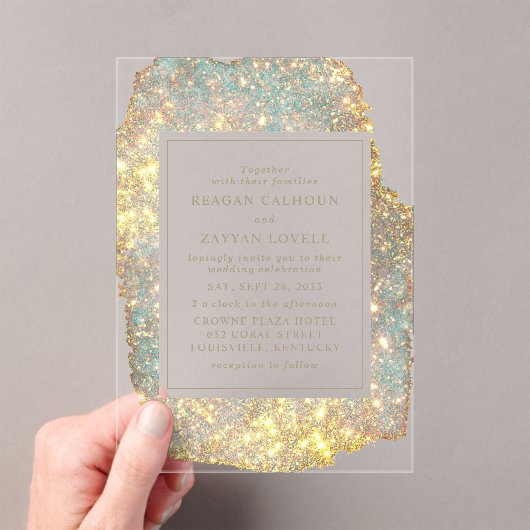 Invitations En Acrylique Mariage de Parties scintillant Iridescente moderne (In situ (ordinateur de poche))