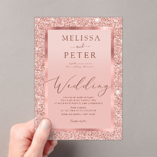 Invitations En Acrylique Mariage de Parties scintillant rose Gold