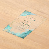 Invitations En Acrylique Mariage de plage abstrait sarcelle et or moderne (Poser)