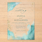 Invitations En Acrylique Mariage de plage abstrait sarcelle et or moderne (Recto)