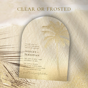 Invitations En Acrylique Mariage de plage bohème au palmier de sable doré t
